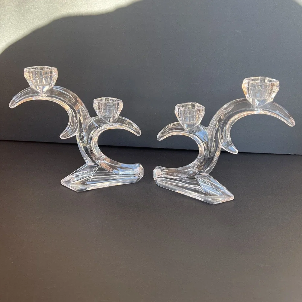 Rattenberg Bleikristall German VTG Lead Crystal Double Wave Candle Stick Holders